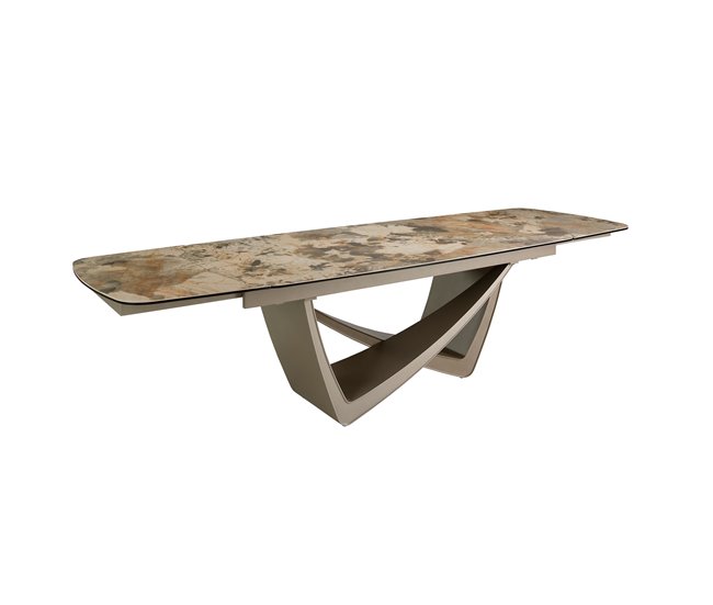 ANGEL CERDA Mesa de jantar oval extensível barril oval mármore porcelana e aço metálico taupe 300x100 Castanho