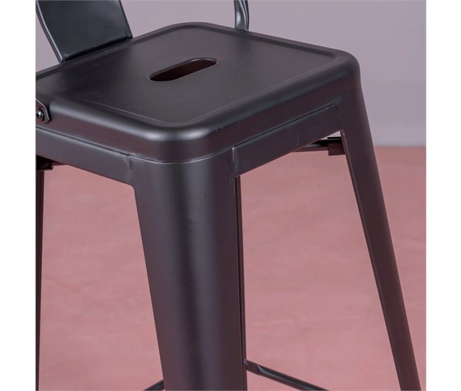 Banqueta metálica em aço lacado com encosto alto (76cm) - Bistro Preto