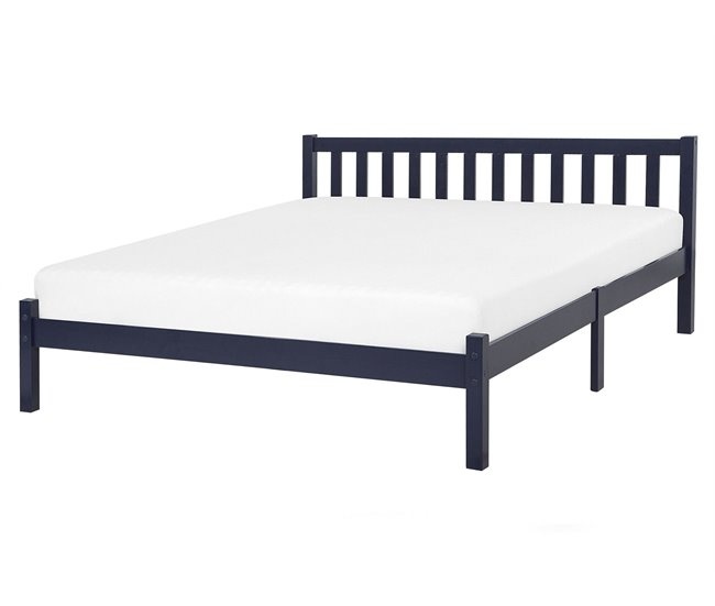 Beliani Cama com estrado Pinho FLORAC 167x208 Azul Marino