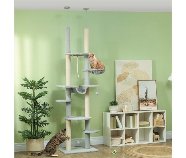 Arranhador para Gatos Aglomerado, Pelúcia e Corda de Algodão Cinza