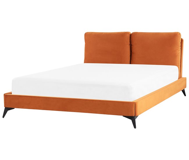 Beliani Cama com estrado Veludo MELLE Laranja