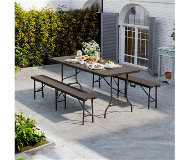 Mesa dobrável retangular com efeito rattan Thinia Home Castanho