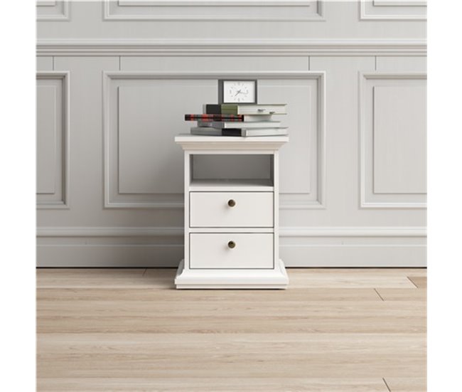 Mesa de cabeceira com 2 gavetas e 1 espaço PARIS Branco