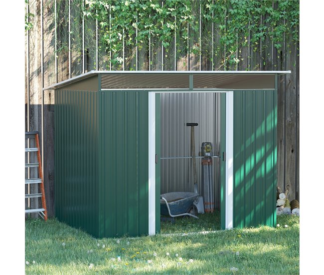 Abrigo de Jardim Aço Galvanizado Outsunny Verde