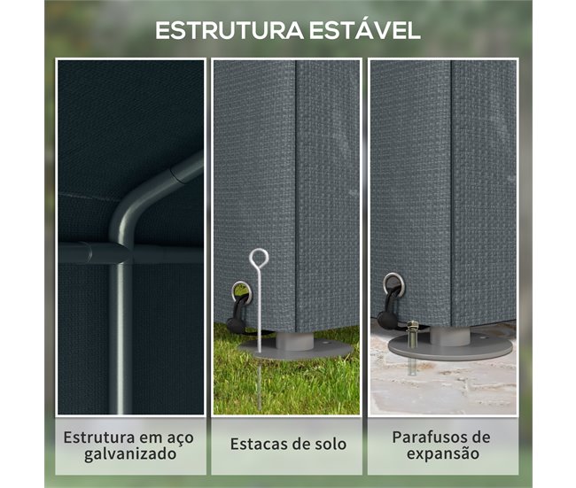 Abrigo para Ferramentas Aço Galvanizado, Tecido PE Outsunny Cinza