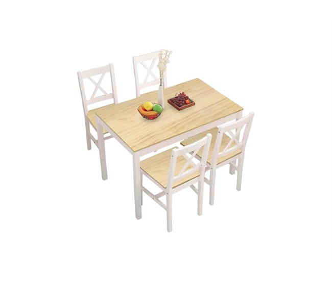 Conjunto de mesa com 4 cadeiras VERSALLES Natural/ Branco