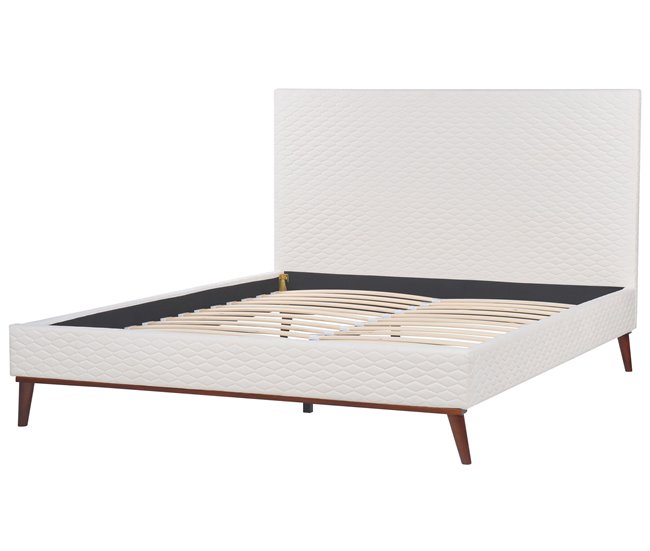 Beliani Cama com estrado Veludo BAYONNE 171x212 Branco/ Bege