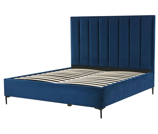 Beliani Cama com estrado Veludo SEZANNE 170x215 Azul Marino