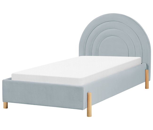 Beliani Cama com estrado Veludo ANET 100x216 Azul Claro