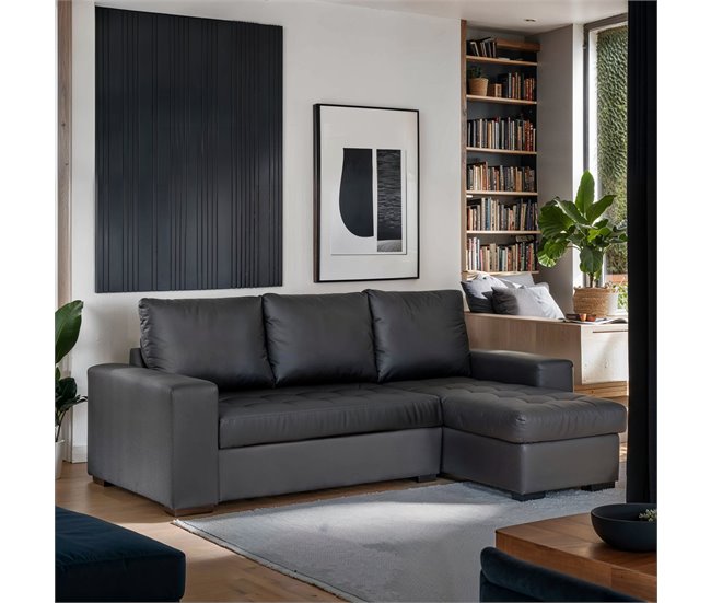 Chaise longue de pele sintética com cama HARRY Preto