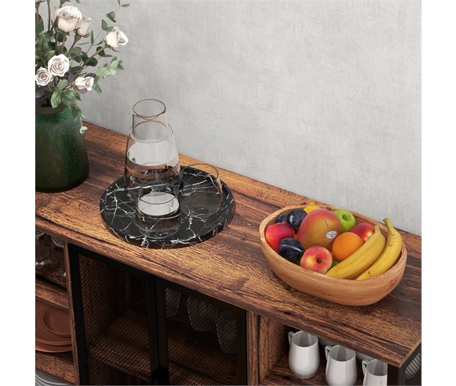Aparador de Cozinha aço, melamina de madeira Castanho