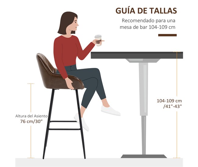 Bancos Altos PU, Espuma e Aço HOMCOM, casa - cadeiras Castanho