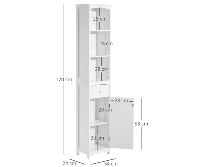 Armário Polivalente MDF HOMCOM, casa - casa de banho 34 Branco