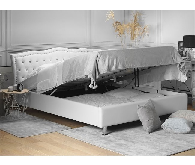 Beliani Cama com armazenamento Pele sintética METZ 189x215 Branco