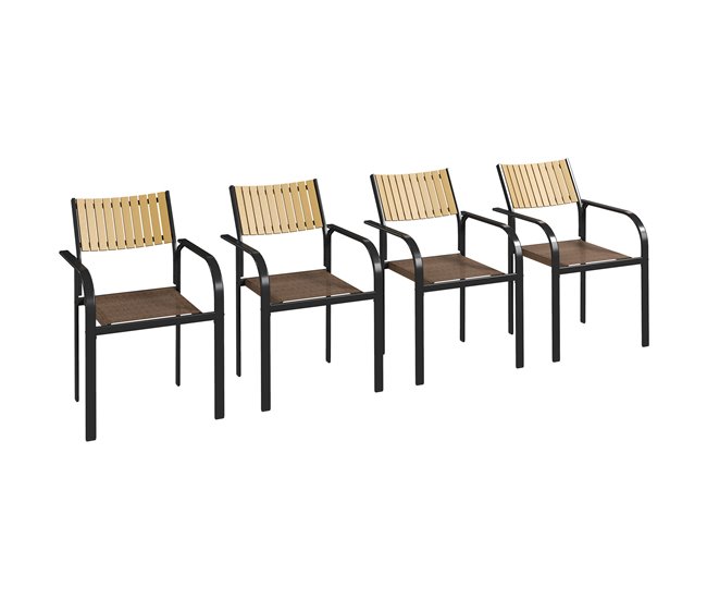 Conjunto De 4 Cadeiras De Jardim Aço E Textilene Cor Marrón 58x65x85 Cm Outsunny