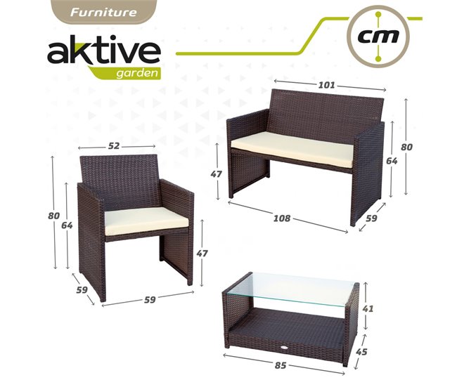 Conjunto de mobiliário de terraço em rotim 3 cadeirões e 1 mesa Aktive Preto