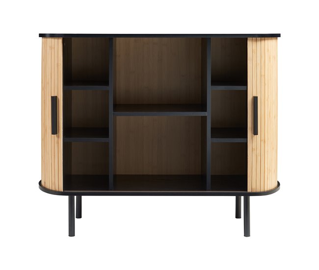 Armário lateral Tvedestrand 2 portas de correr [en.casa] 100 Preto/ Madeira