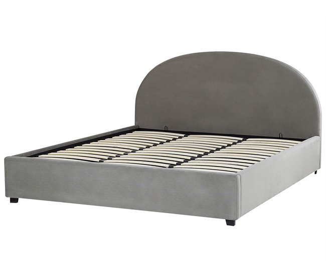 Beliani Cama com armazenamento Veludo VAUCLUSE 194x214 Cinza Claro