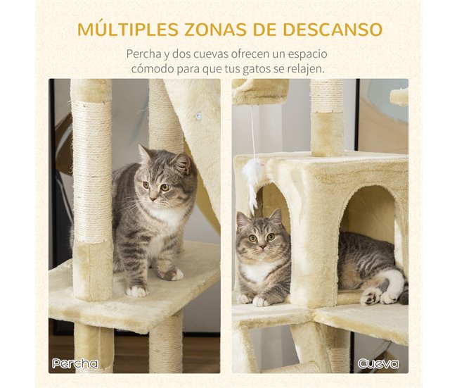 Arranhador para Gatos Aglomerado, Pelúcia e Corda de Sisal PawHut Bege