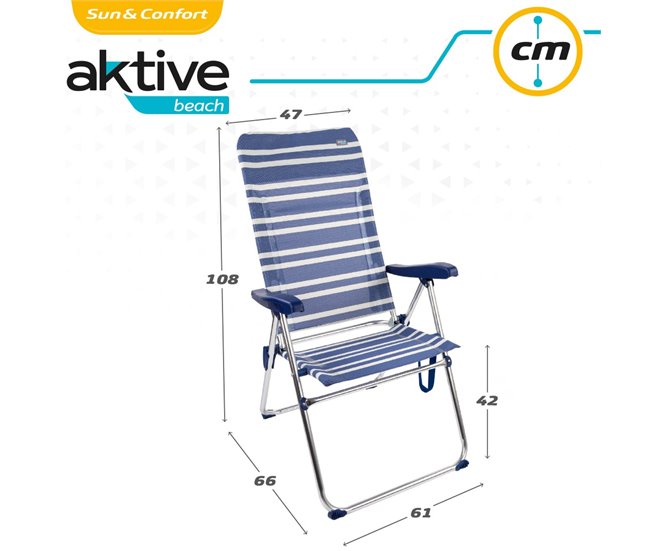 Embalagem económica 2 cadeiras de praia Mykonos multiposição anti-pontas 47x66x108 cm Aktive Azul