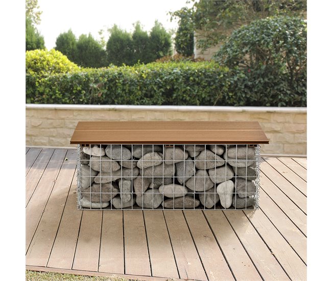 Banco de jardim gabião Friesland WPC 90x25 Castanho Claro