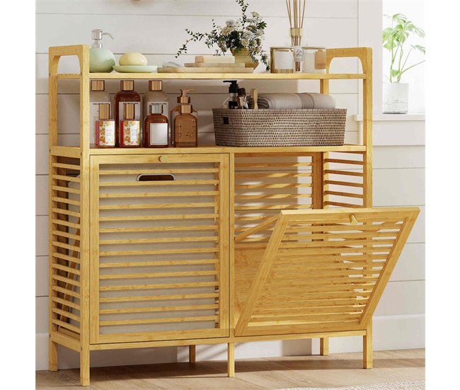 Armário para Roupa Suja Bambu e Poliéster HOMCOM Castanho