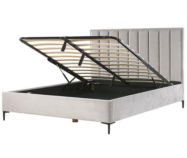 Beliani Cama com estrado Veludo SEZANNE 190x215 Azul Marino