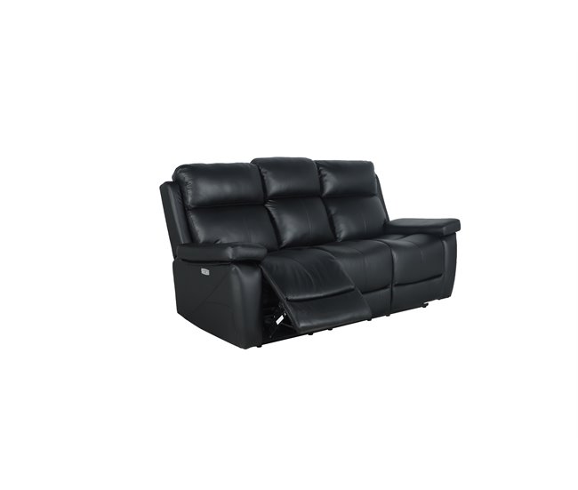 Sofá THEA 3 lugares relax elétrico pele Preto