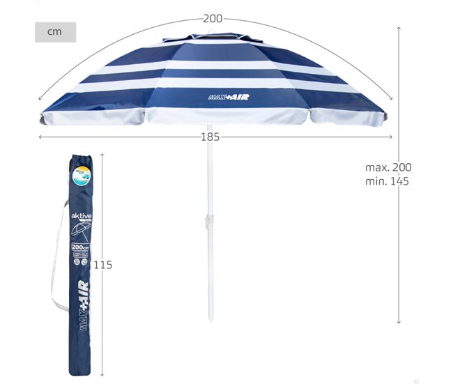 Guarda-sol à prova de vento com vara basculante e proteção UV50 Aktive Azul