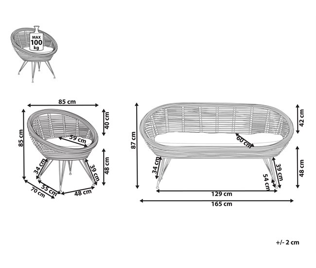 Beliani Conjunto lounge Rattan/vime MARATEA Natural
