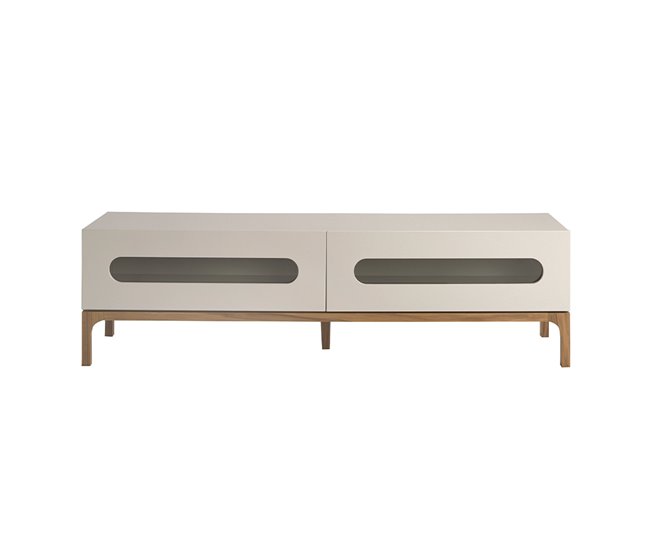 Mesa de TV em madeira de nogueira e cinzento com iluminação interior Cinza