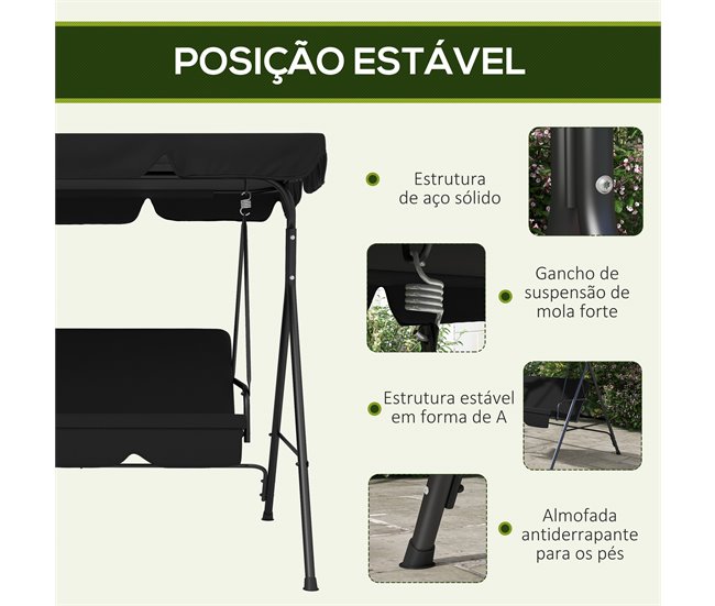 Baloiço de Jardim Poliester e Aço Outsunny Preto