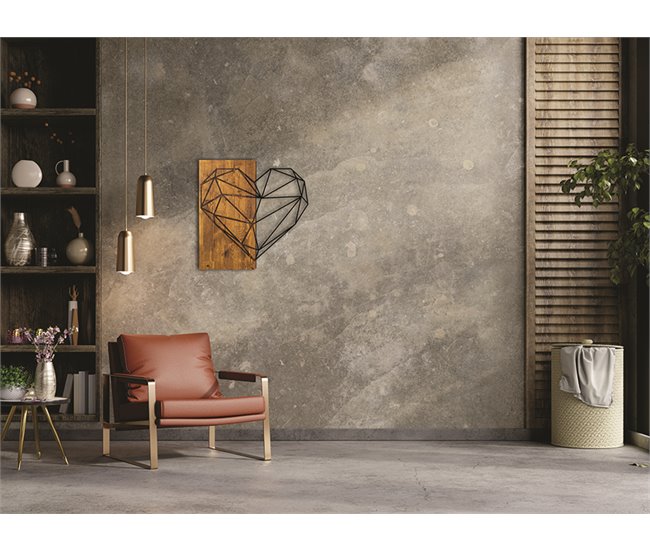 Placa decorativa WOOD HEART em metal negro Preto