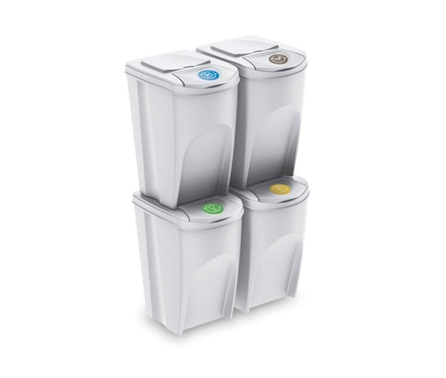 WELL HOME Conjunto de 4 lixeiras-lixeira 35L Branco