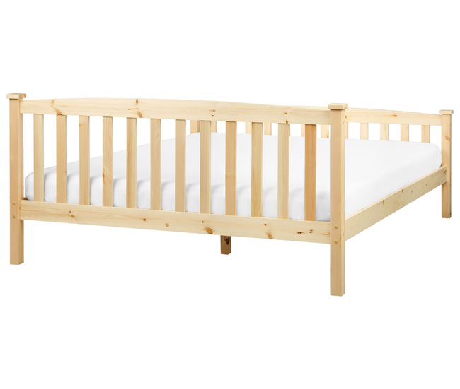 Cama Pinho GIVERNY 160 x 200 cm Castanho escuro 169x208 Branco