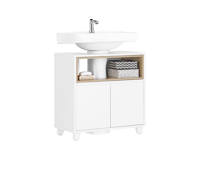 Armário sob o lavatório Armário de casa de banho BZR148-W SoBuy PT Branco