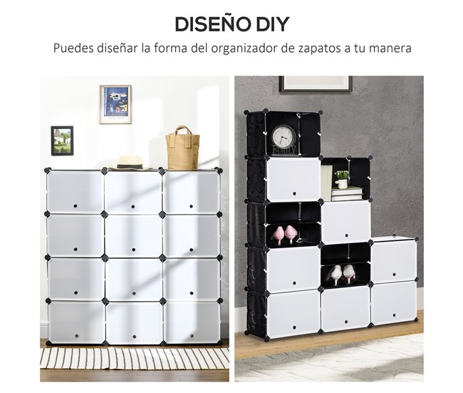 Armário Modular 12 Cubos PP e Aço HOMCOM 125 Branco