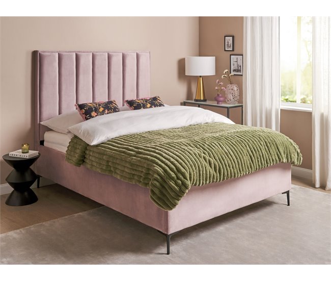 Beliani Cama com armazenamento Veludo SEZANNE 170x215 Rosa