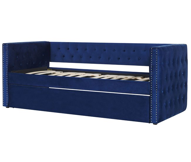 Beliani Cama com estrado Veludo GASSIN 100x231 Azul Marino