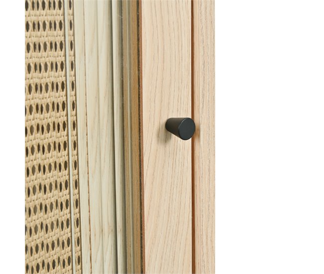 Aparador com efeito madeira e portas em rattan Bege