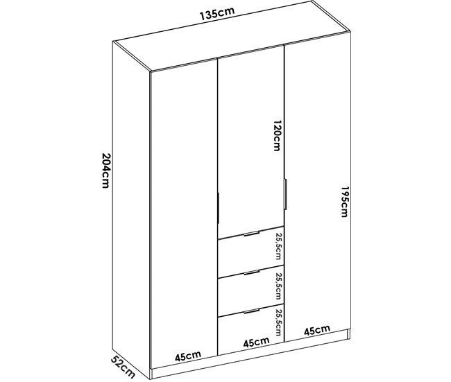 Armário de 3 portas com efeito madeira Branco