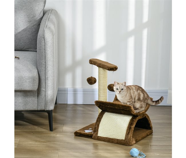 Arranhador para Gatos Aglomerado de Madeira, Pelúcia e Sisal Castanho
