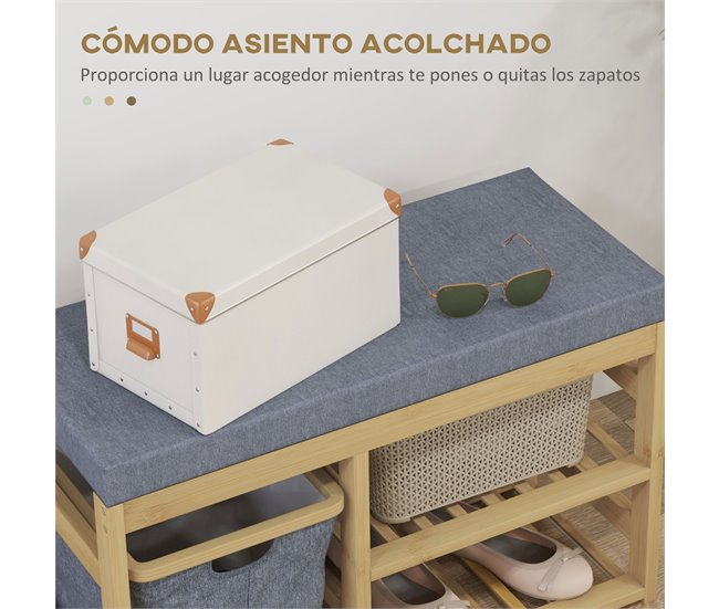 Banco para Sapatos Bambú, Poliéster e Espuma HOMCOM Castanho