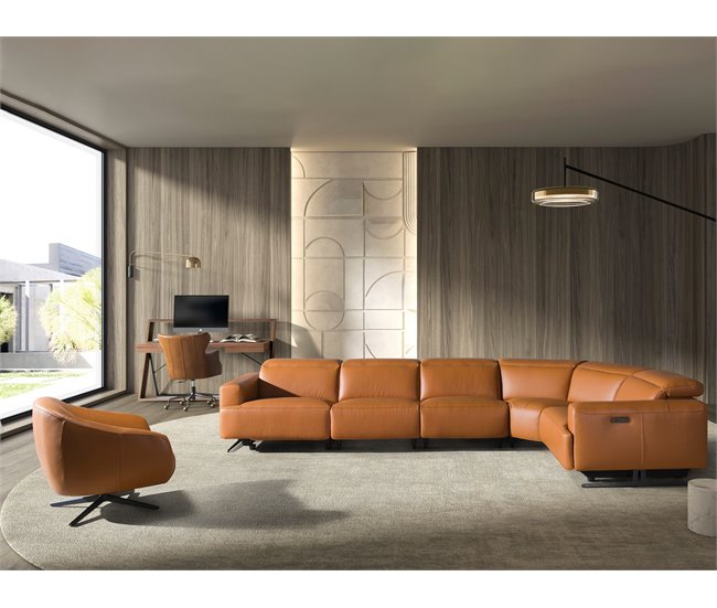 ANGEL CERDA Cadeira giratória em pele castanha escura AlumÍnio