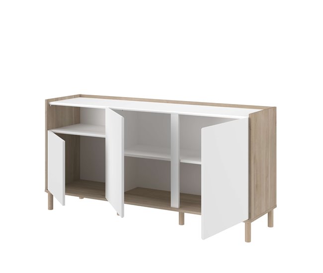 Aparador estilo japonês Azzaro com melamina Branco/ Madeira