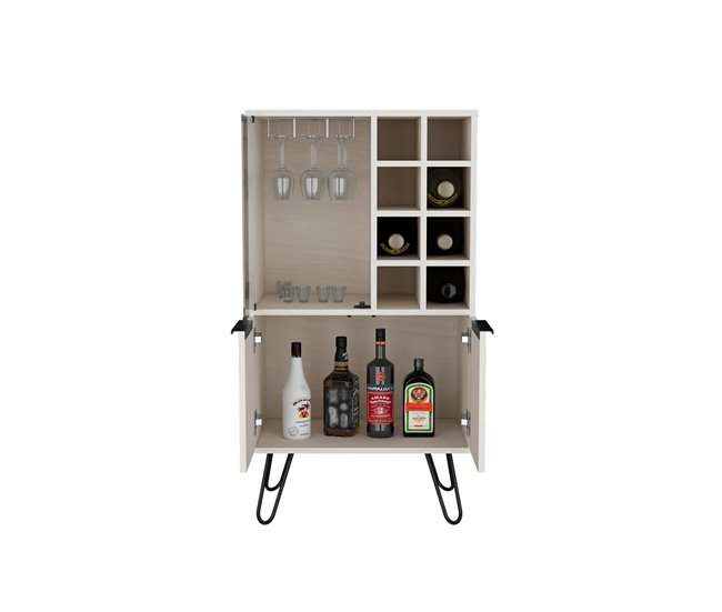 armário bar em melamina aster com 8 suportes para garrafas, 9 suportes para copos Natural