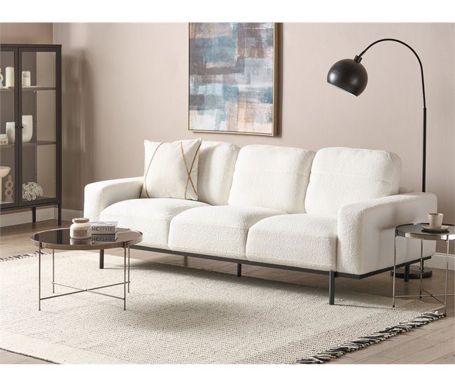 Beliani Sofá de 3 lugares Bouclé SOVIK Branco/ Bege