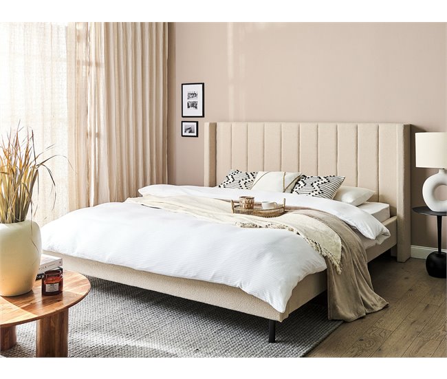 Beliani Cama com estrado Bouclé VILLETTE 205x222 Bege