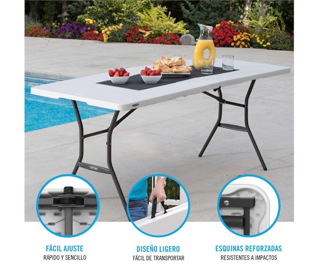 Mesa rectangular rebatível efeito granito branco LIFETIME 184 x 76 x 73,5 cm Branco