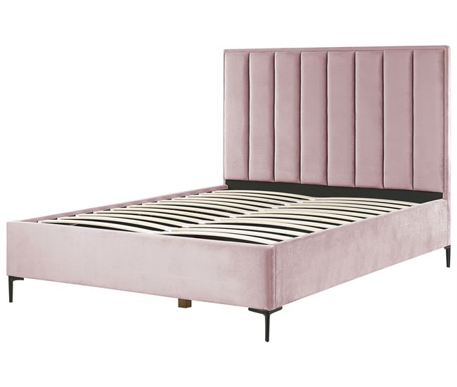 Beliani Cama com armazenamento Veludo SEZANNE 170x215 Rosa